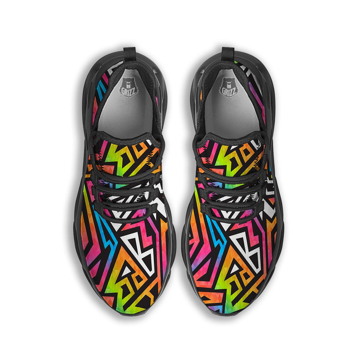 Graffiti Geometric Abstract Black Running Shoes-grizzshop
