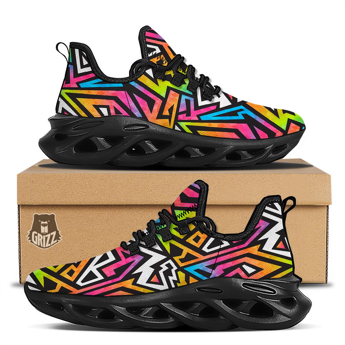 Graffiti Geometric Abstract Black Running Shoes-grizzshop
