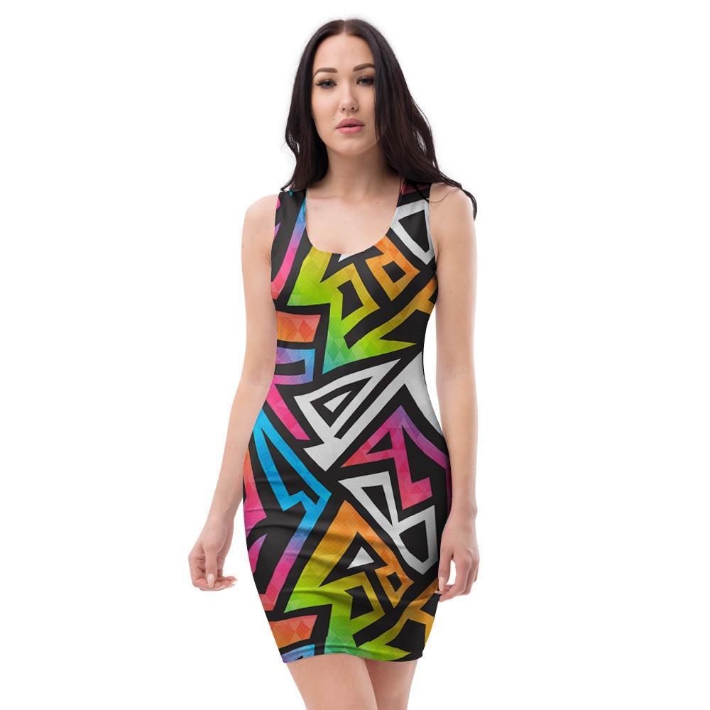 Graffiti Geometric Abstract Bodycon Dress-grizzshop