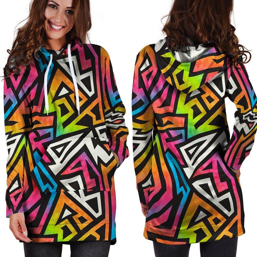 Graffiti Geometric Abstract Hoodie Dress-grizzshop