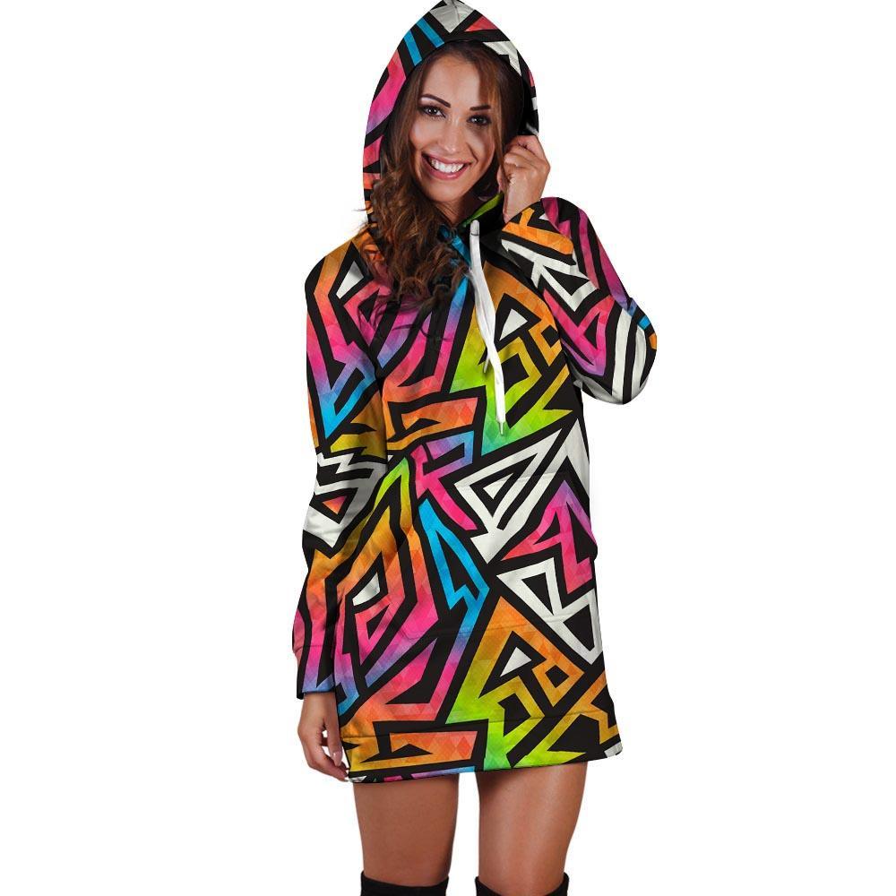 Graffiti Geometric Abstract Hoodie Dress-grizzshop