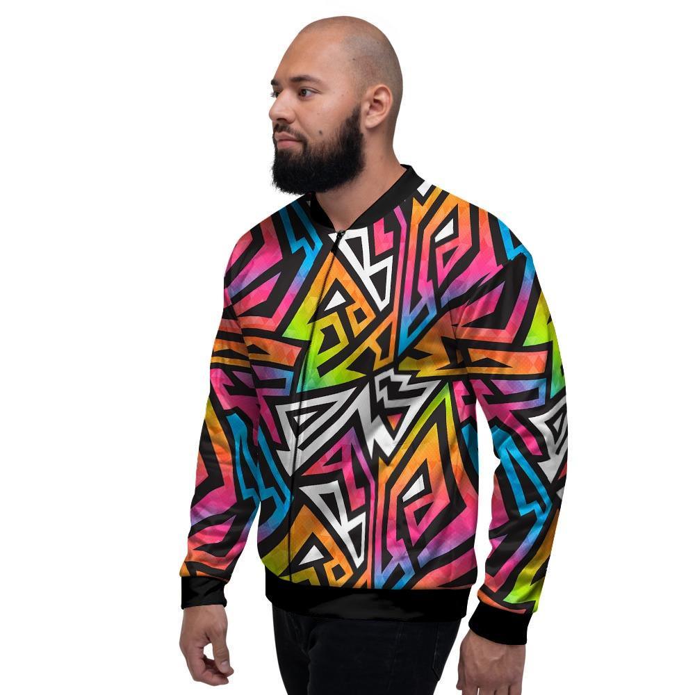 Graffiti Geometric Abstract Men's Bomber Jacket-grizzshop