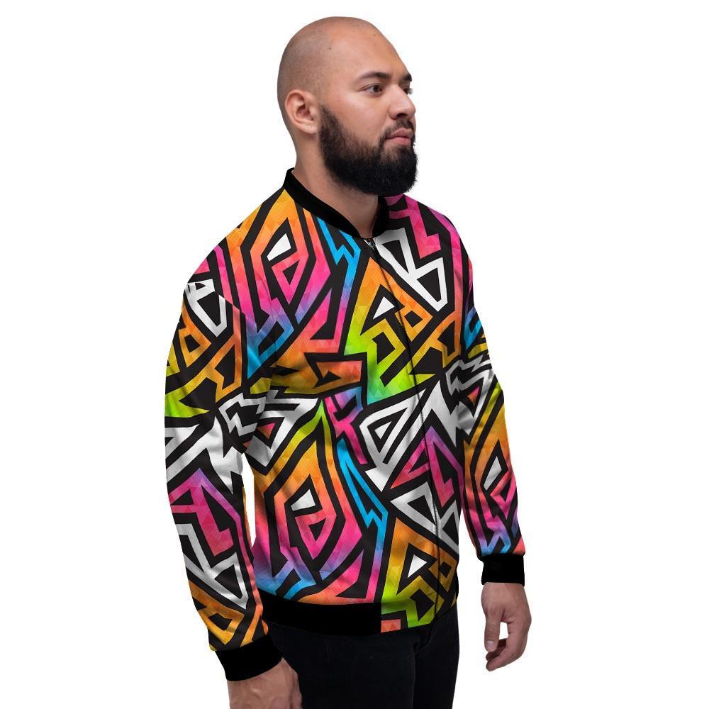 Graffiti Geometric Abstract Men's Bomber Jacket-grizzshop