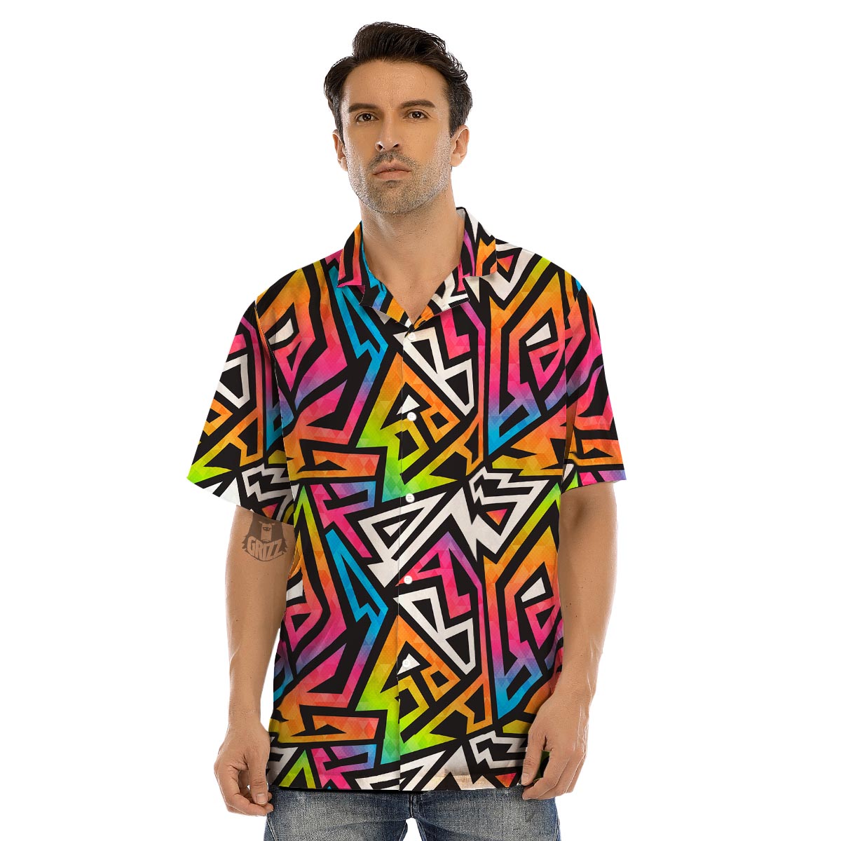 Graffiti Geometric Abstract Men’s Hawaiian Shirt-grizzshop