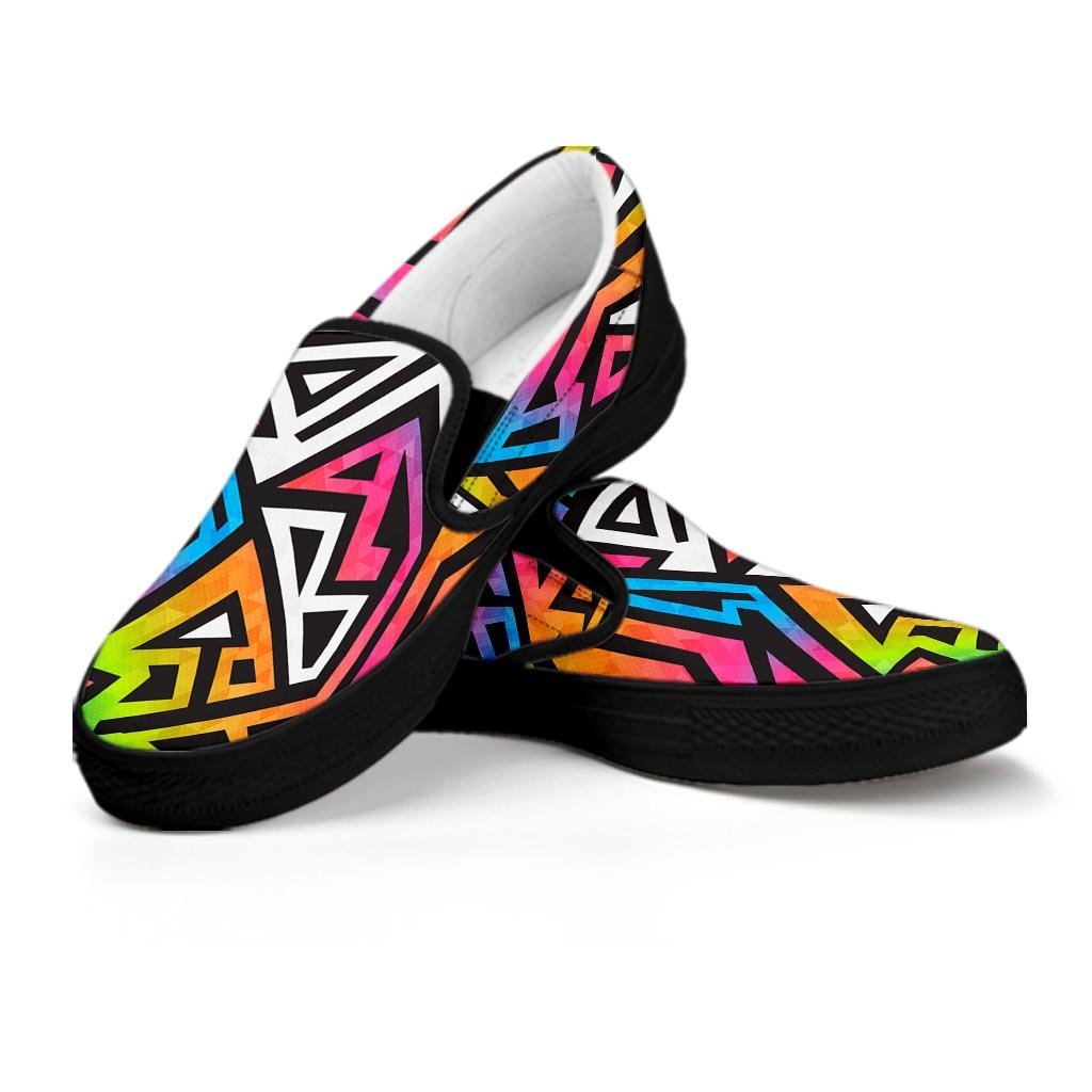 Graffiti Geometric Abstract Men's Slip On Sneakers-grizzshop