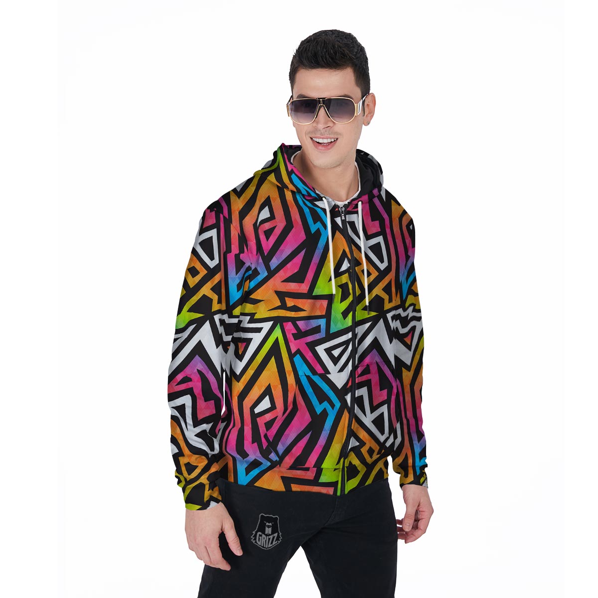 Graffiti Geometric Abstract Men's Zip Up Hoodie-grizzshop