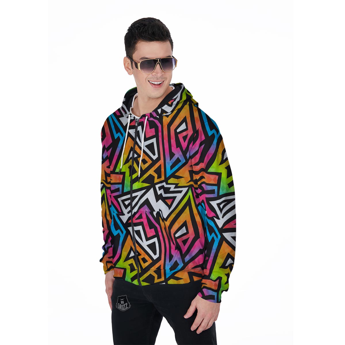 Graffiti Geometric Abstract Men's Zip Up Hoodie-grizzshop