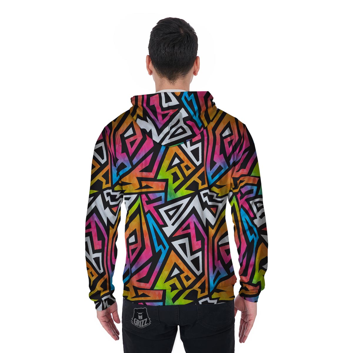 Graffiti Geometric Abstract Men's Zip Up Hoodie-grizzshop