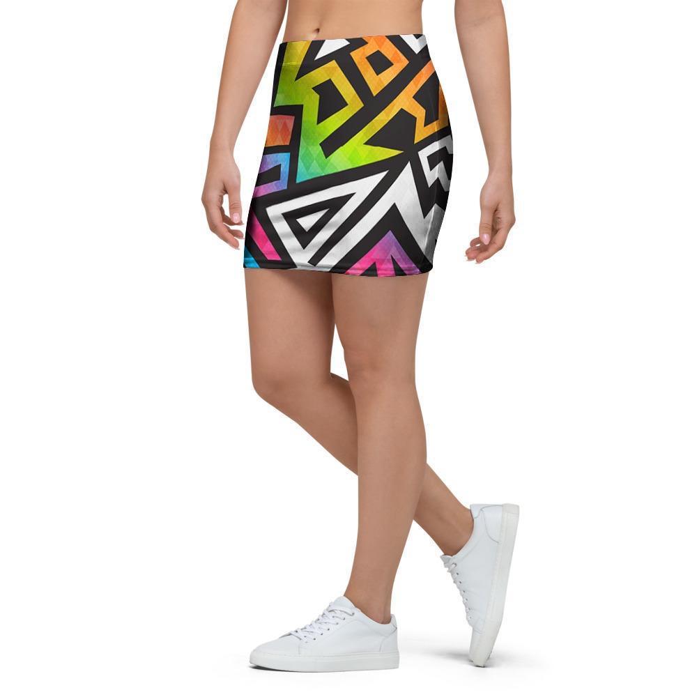 Graffiti Geometric Abstract Mini Skirt-grizzshop