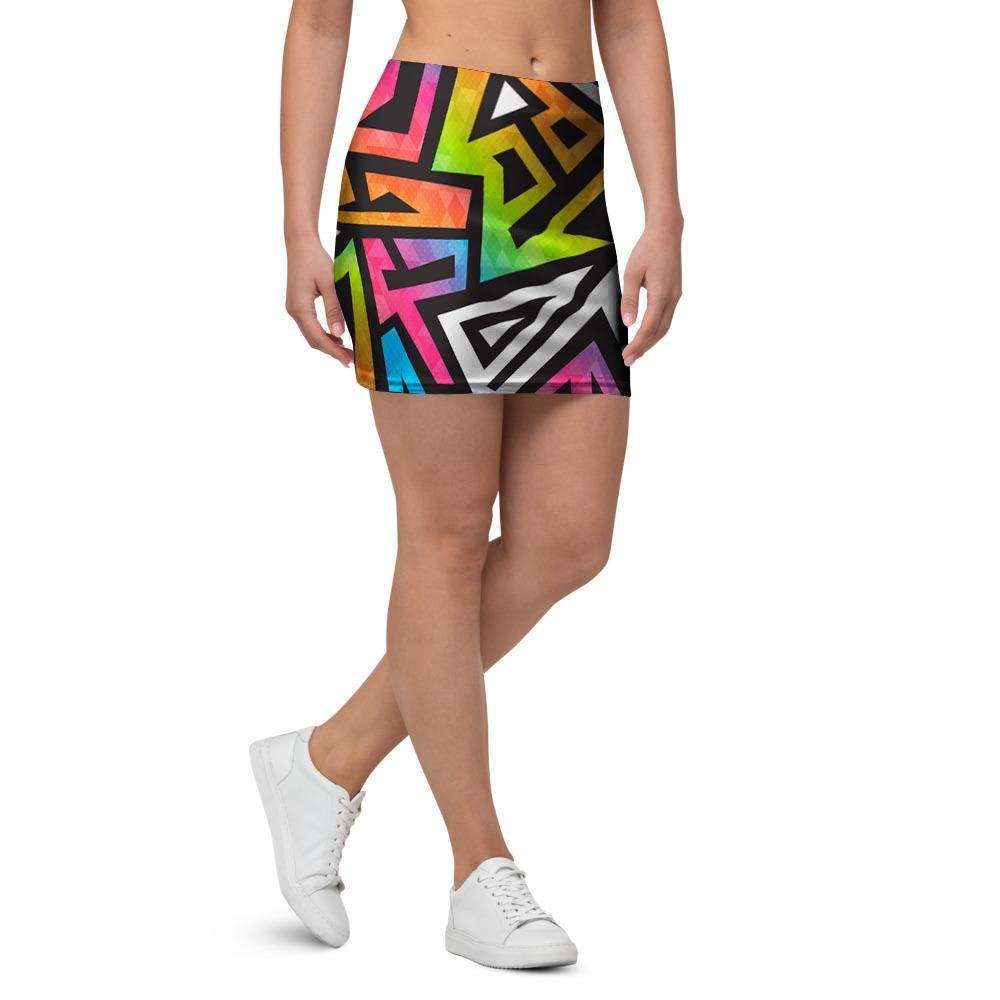 Graffiti Geometric Abstract Mini Skirt-grizzshop