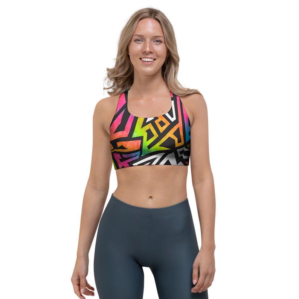 Graffiti Geometric Abstract Sports Bra-grizzshop