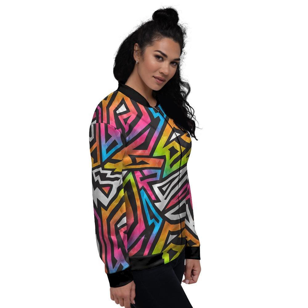 Graffiti Geometric Abstract Women's Bomber Jacket-grizzshop