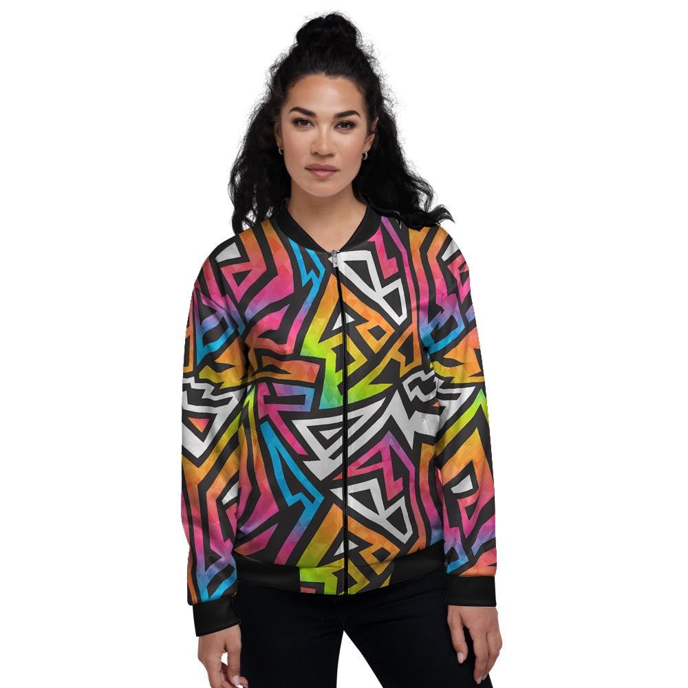 Graffiti Geometric Abstract Women's Bomber Jacket-grizzshop