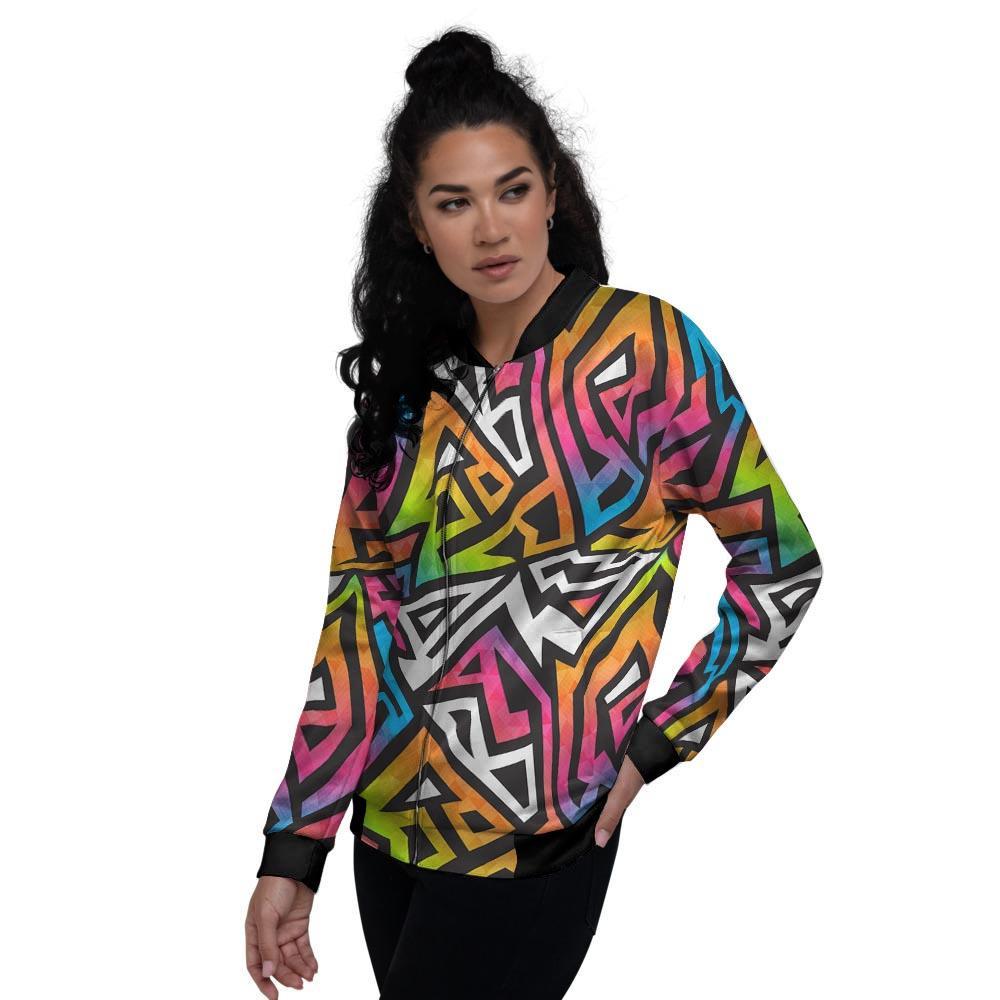 Graffiti Geometric Abstract Women's Bomber Jacket-grizzshop