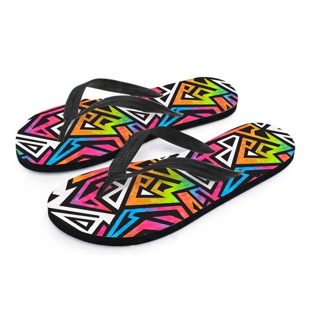 Graffiti Geometric Abstract Women's Flip Flops-grizzshop