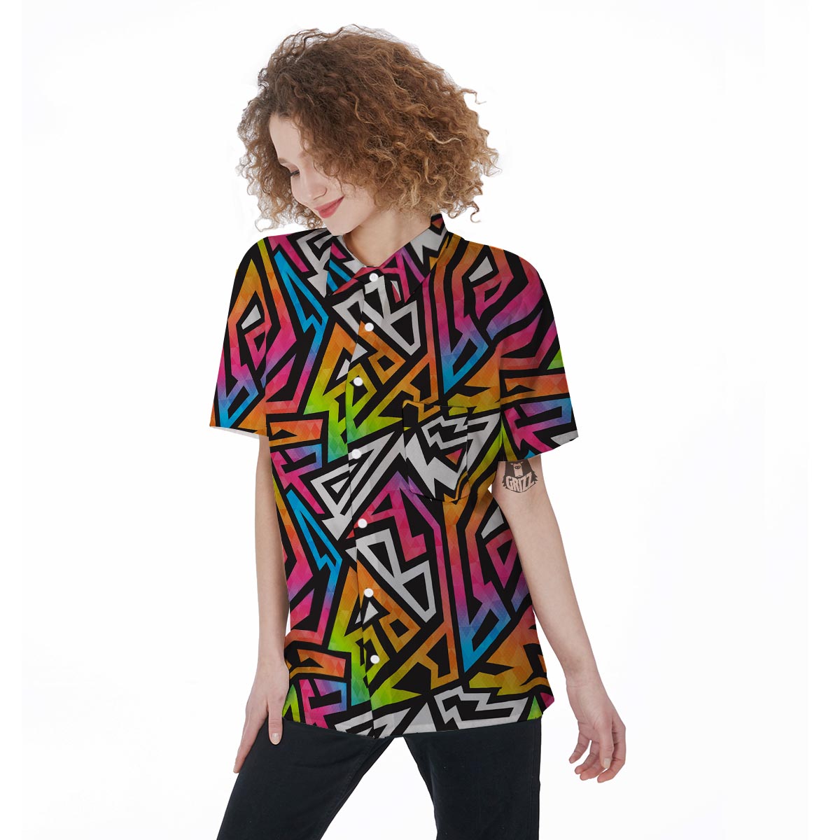 Graffiti Geometric Abstract Women's Short Sleeve Shirts-grizzshop