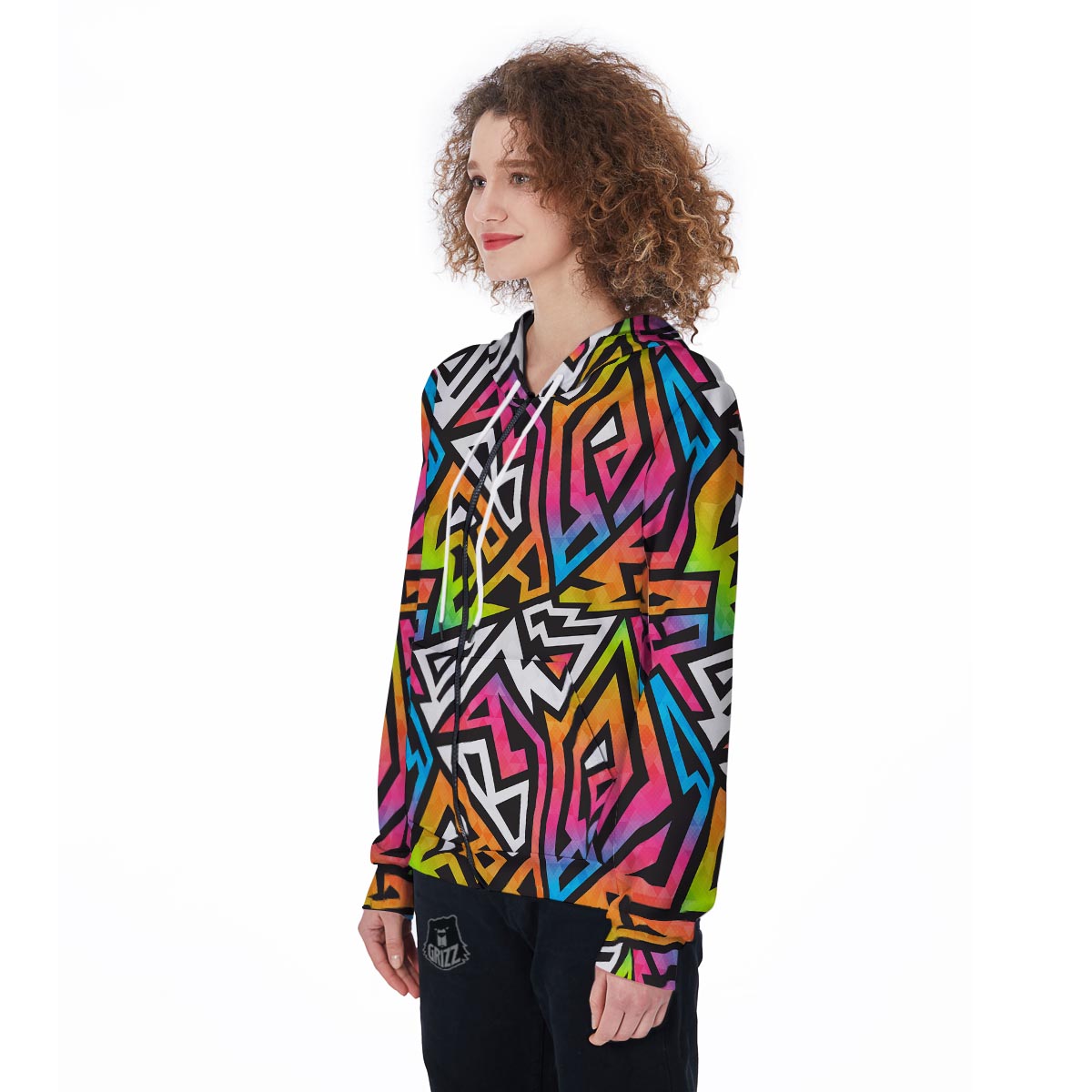 Graffiti Geometric Abstract Women's Zip Up Hoodie-grizzshop