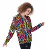 Graffiti Geometric Abstract Women's Zip Up Hoodie-grizzshop