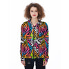 Graffiti Geometric Abstract Women's Zip Up Hoodie-grizzshop