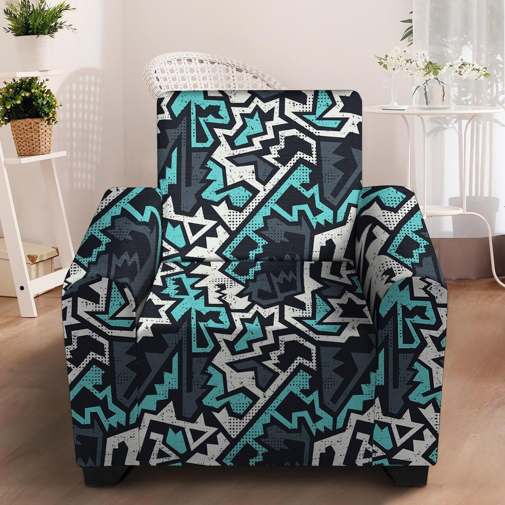 Graffiti Geometric Print Armchair Cover-grizzshop