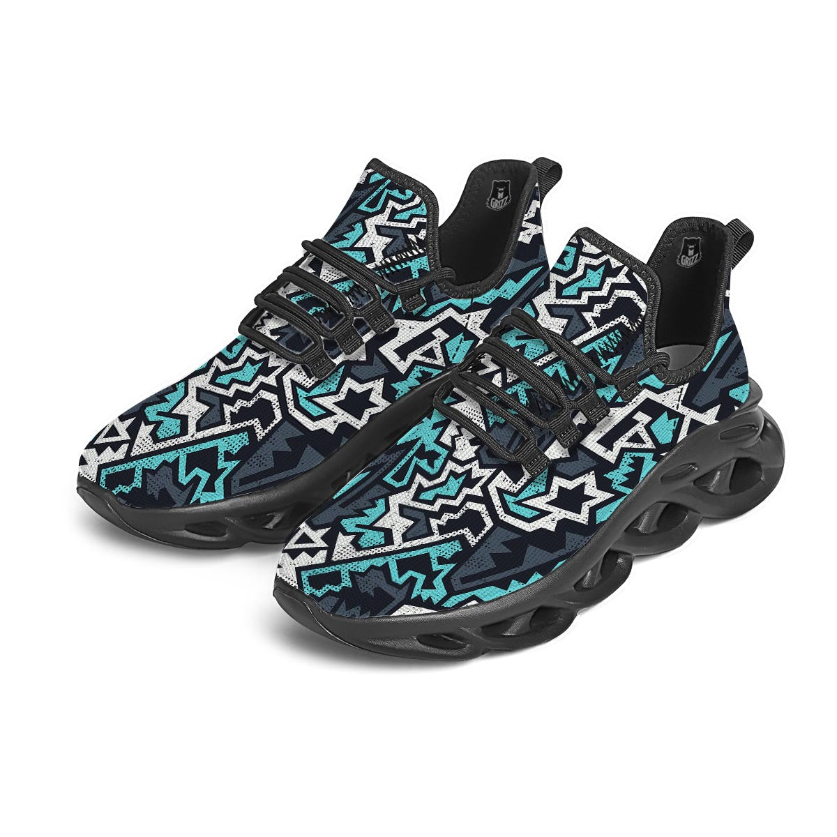 Graffiti Geometric Print Black Running Shoes-grizzshop