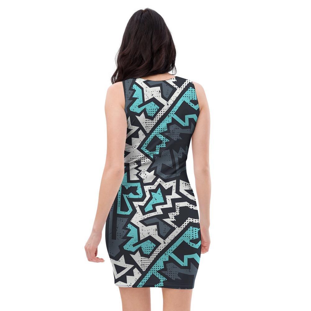 Graffiti Geometric Print Bodycon Dress-grizzshop