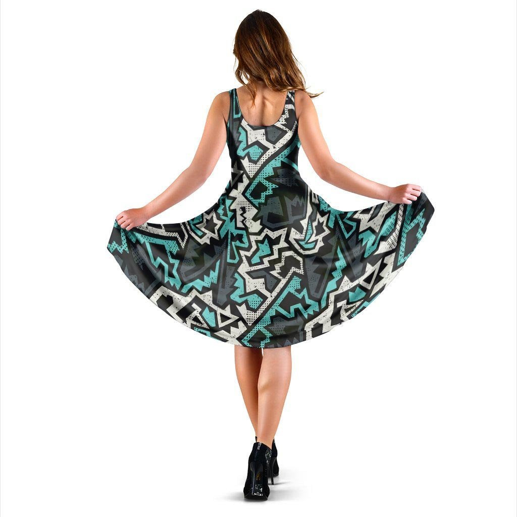 Graffiti Geometric Print Dress-grizzshop