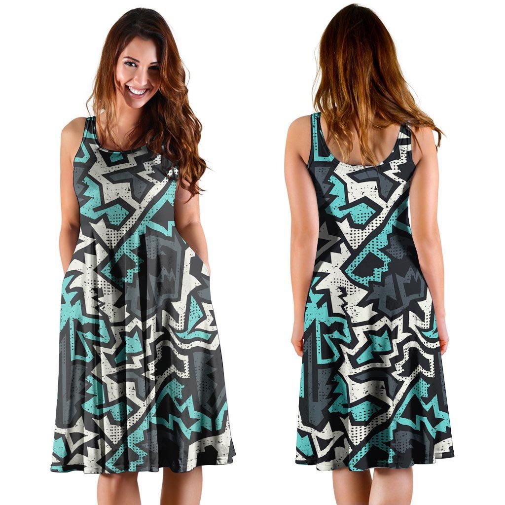 Graffiti Geometric Print Dress-grizzshop