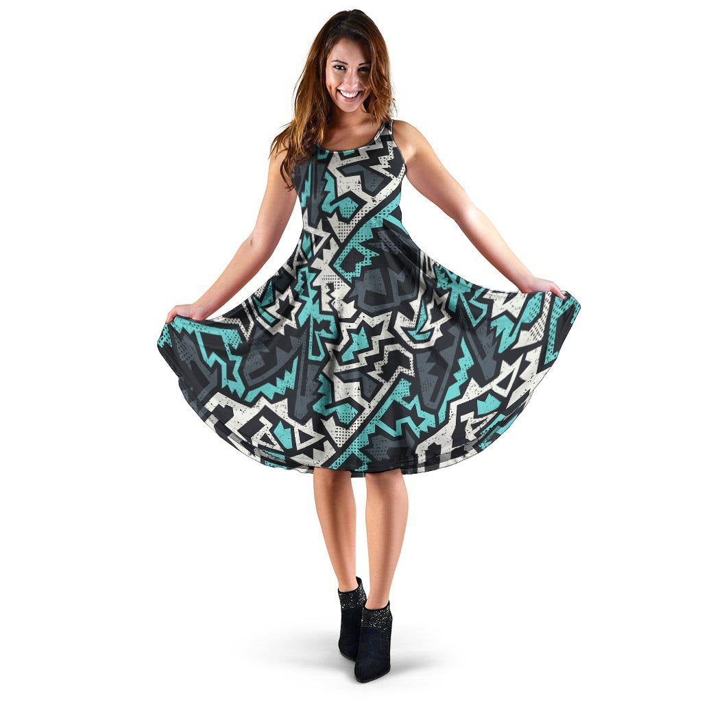 Graffiti Geometric Print Dress-grizzshop