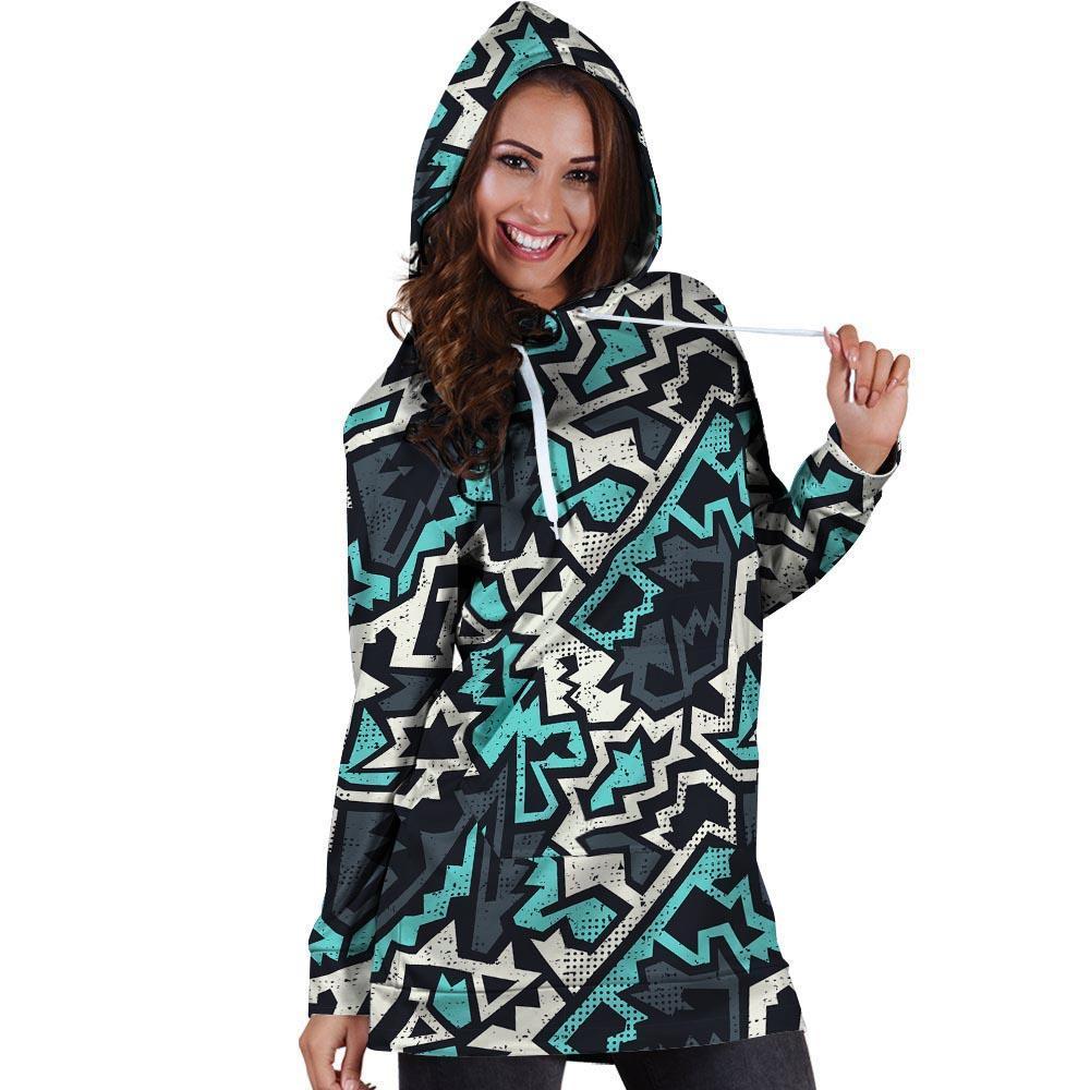 Graffiti Geometric Print Hoodie Dress-grizzshop