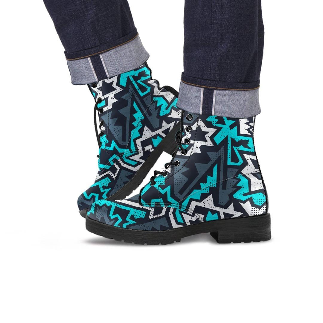 Graffiti Geometric Print Men's Boots-grizzshop