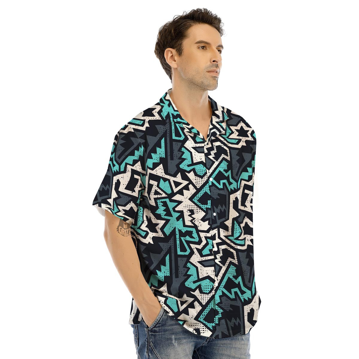 Graffiti Geometric Print Men’s Hawaiian Shirt-grizzshop