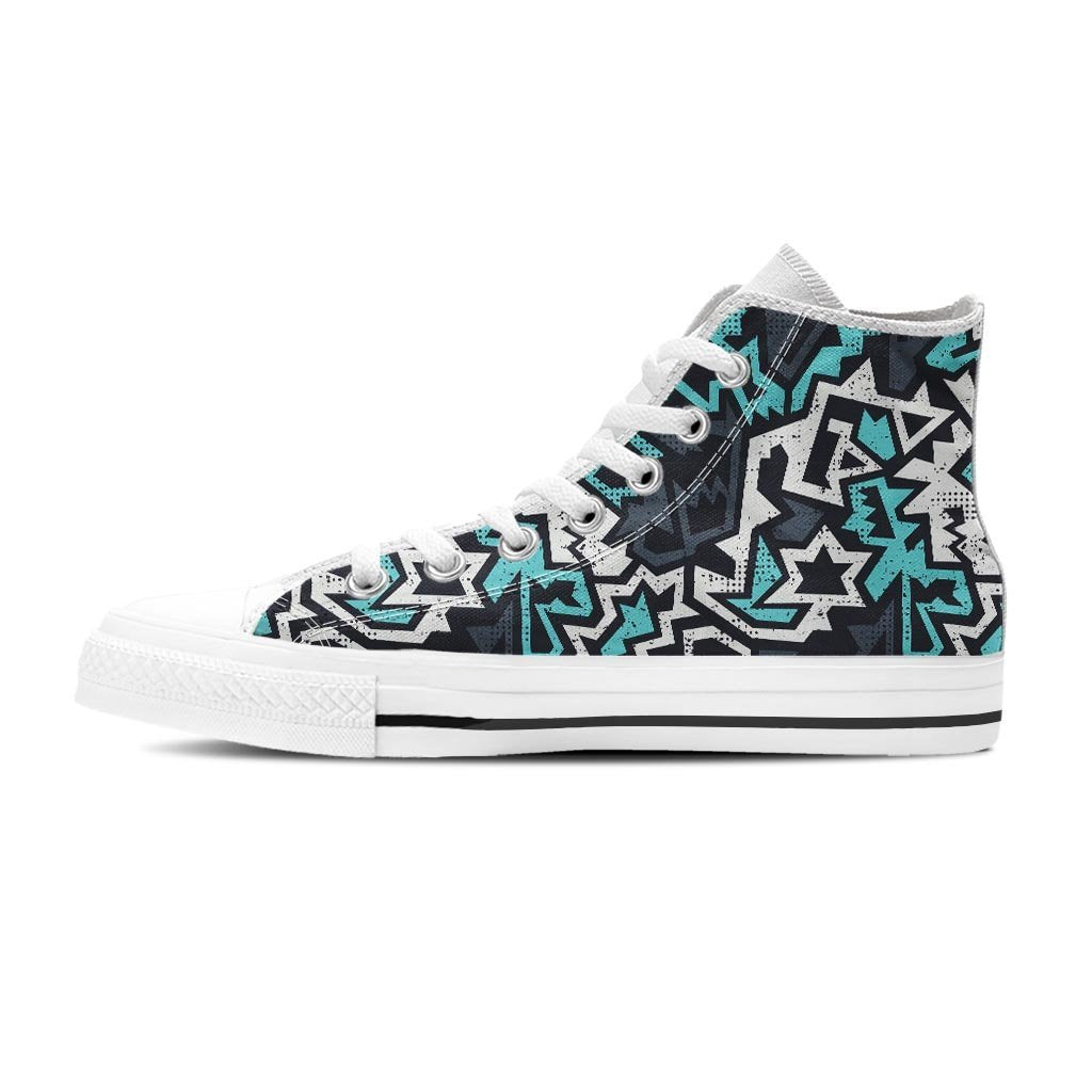 Graffiti Geometric Print Men's High Top Shoes-grizzshop