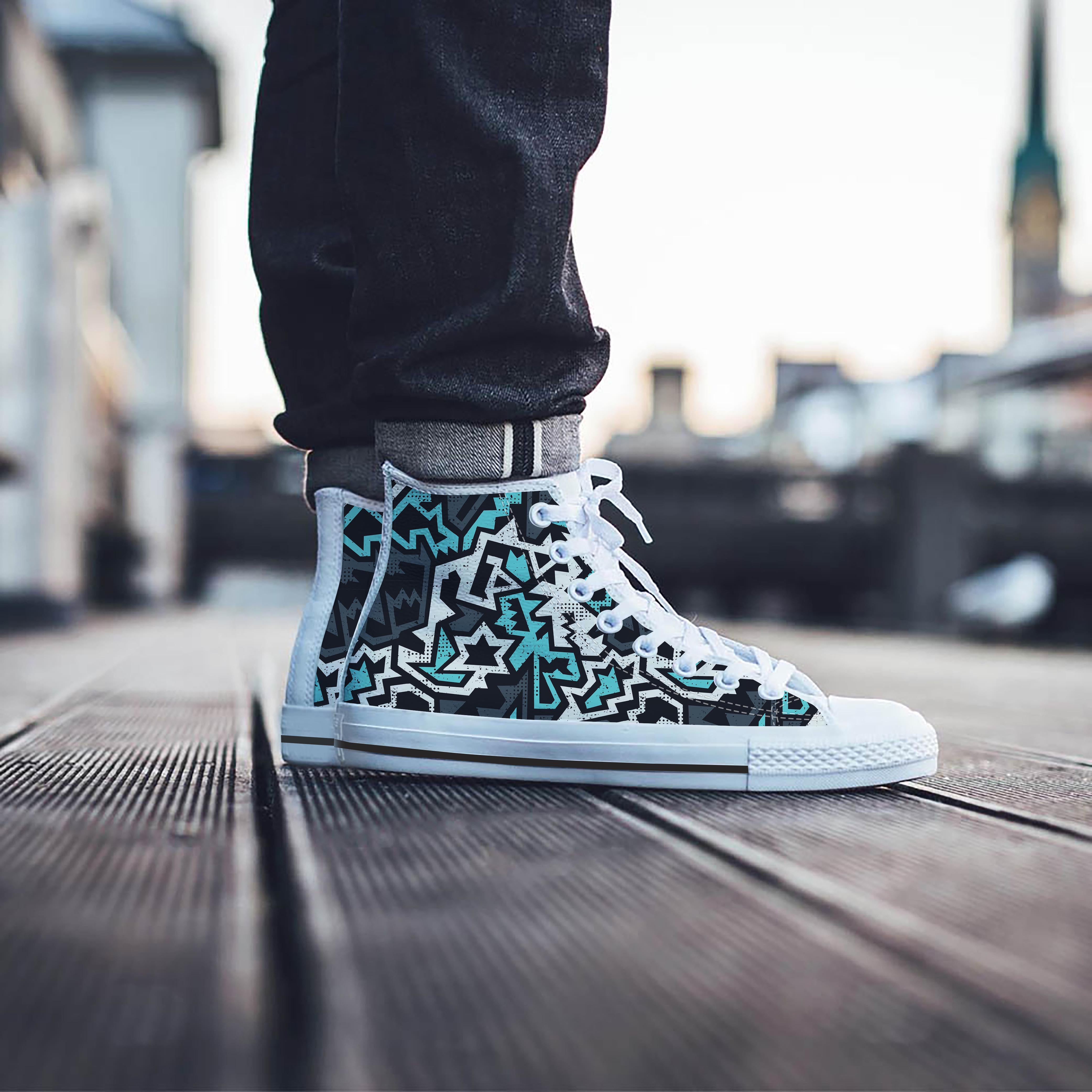 Graffiti Geometric Print Men's High Top Shoes-grizzshop