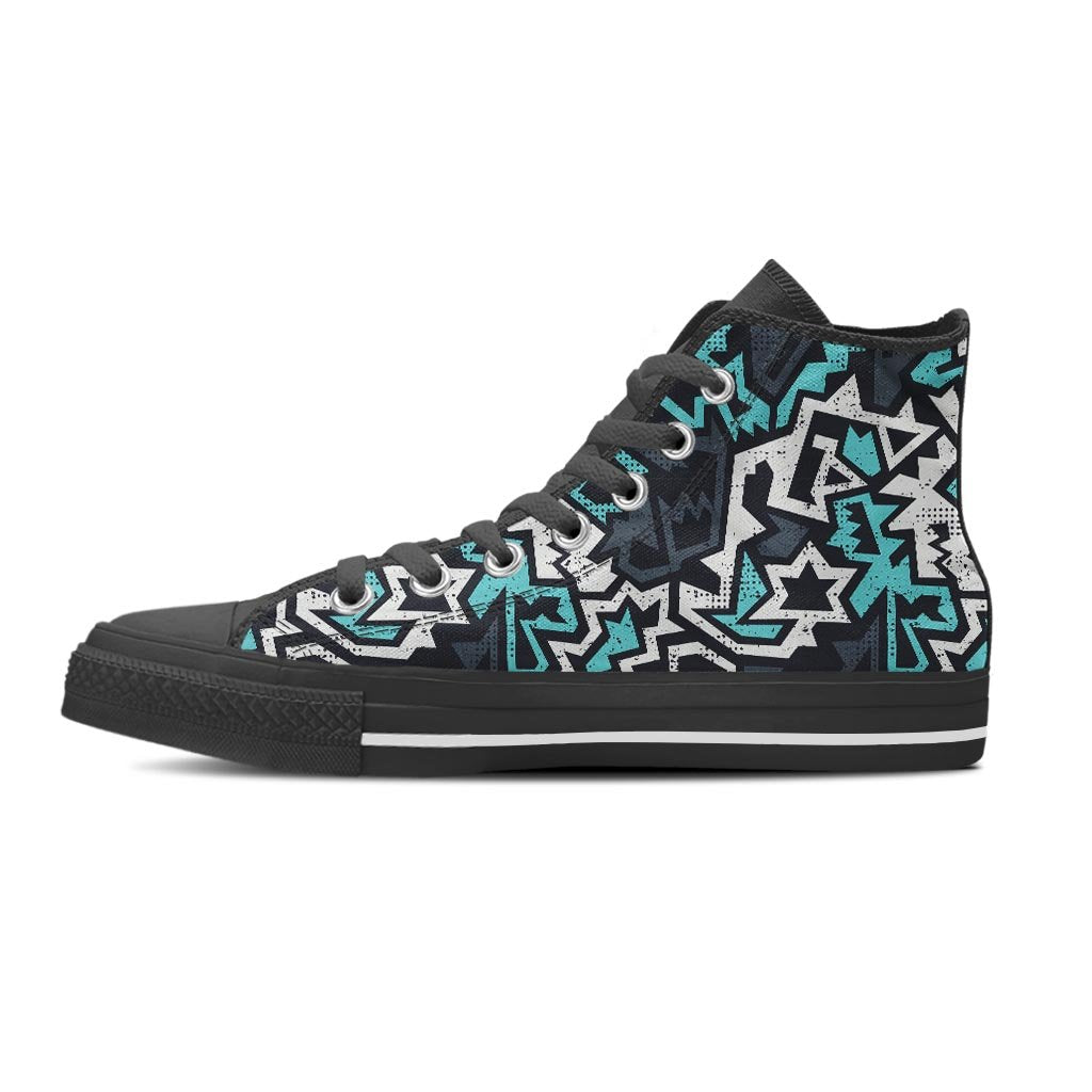 Graffiti Geometric Print Men's High Top Shoes-grizzshop