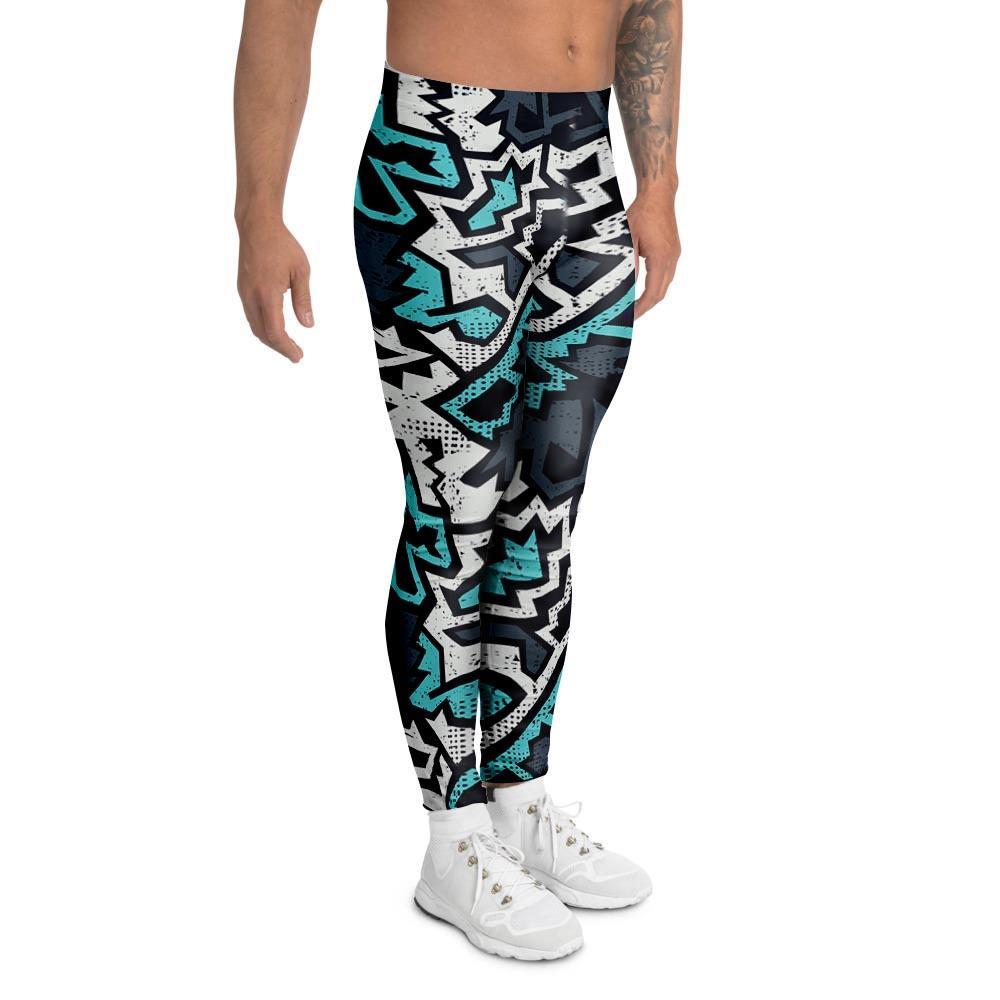 Graffiti Geometric Print Men's Leggings-grizzshop