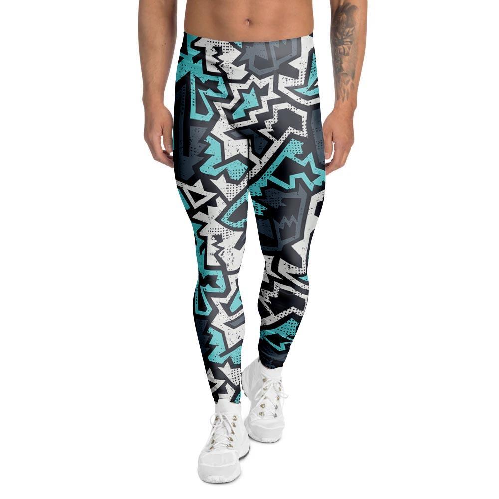 Graffiti Geometric Print Men's Leggings-grizzshop