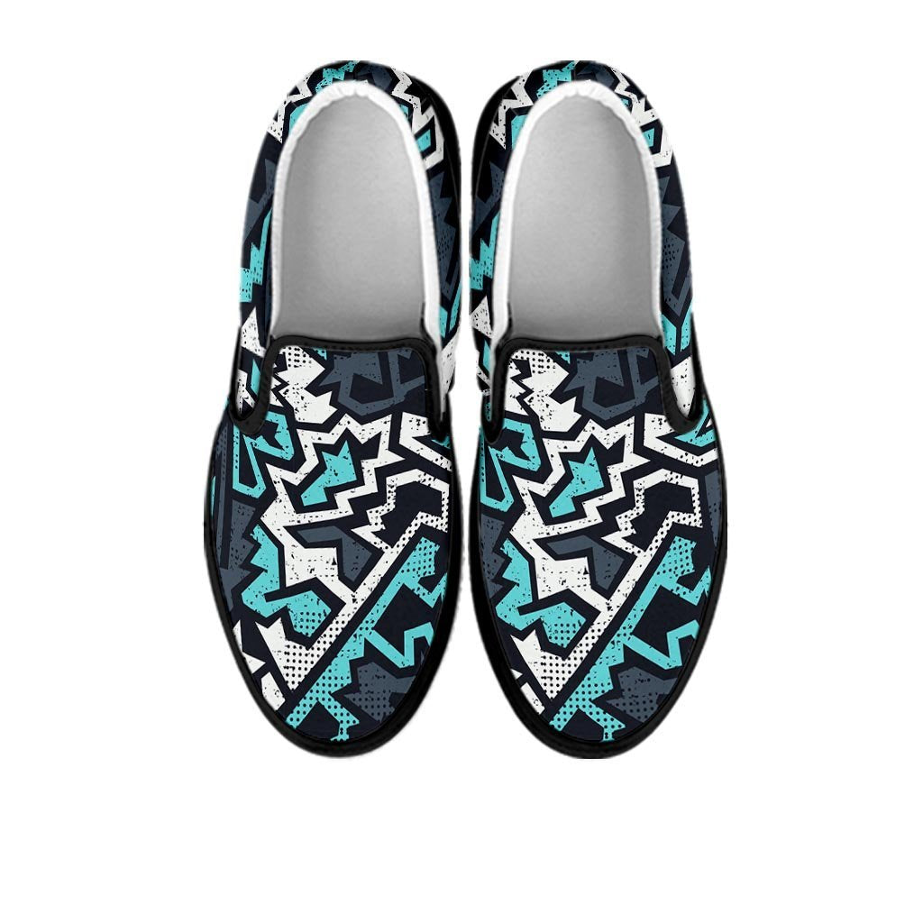 Graffiti Geometric Print Men's Slip On Sneakers-grizzshop