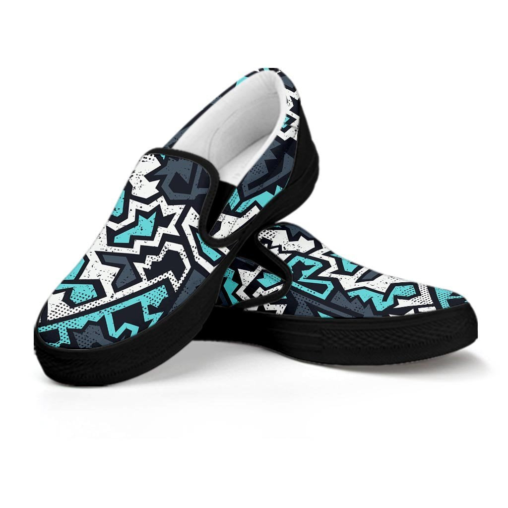 Graffiti Geometric Print Men's Slip On Sneakers-grizzshop