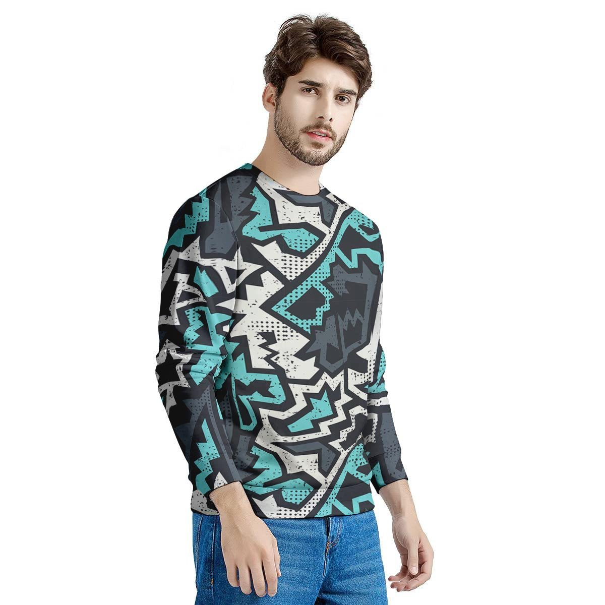 Graffiti Geometric Print Men's Sweatshirt-grizzshop