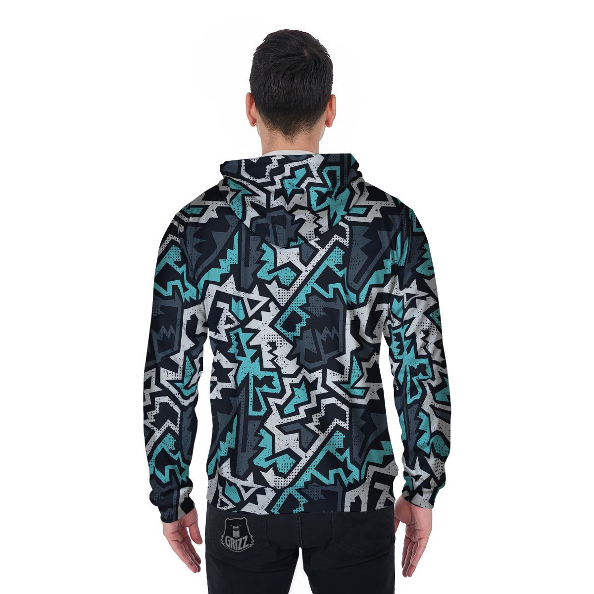 Graffiti Geometric Print Men's Zip Up Hoodie-grizzshop