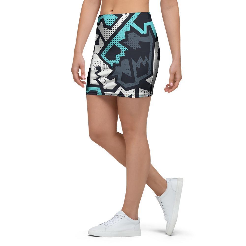 Graffiti Geometric Print Mini Skirt-grizzshop