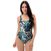 Graffiti Geometric Print One Piece Swimsuite-grizzshop