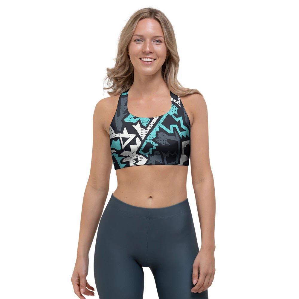 Graffiti Geometric Print Sports Bra-grizzshop