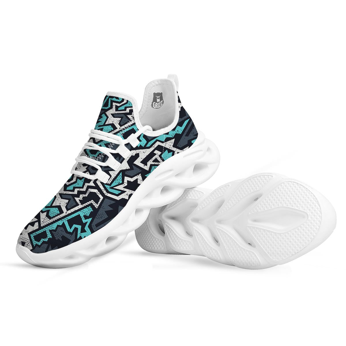 Graffiti Geometric Print White Running Shoes-grizzshop