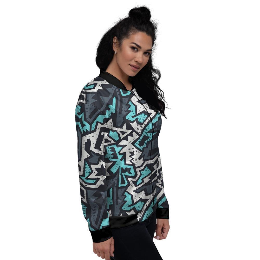 Graffiti Geometric Print Women's Bomber Jacket-grizzshop