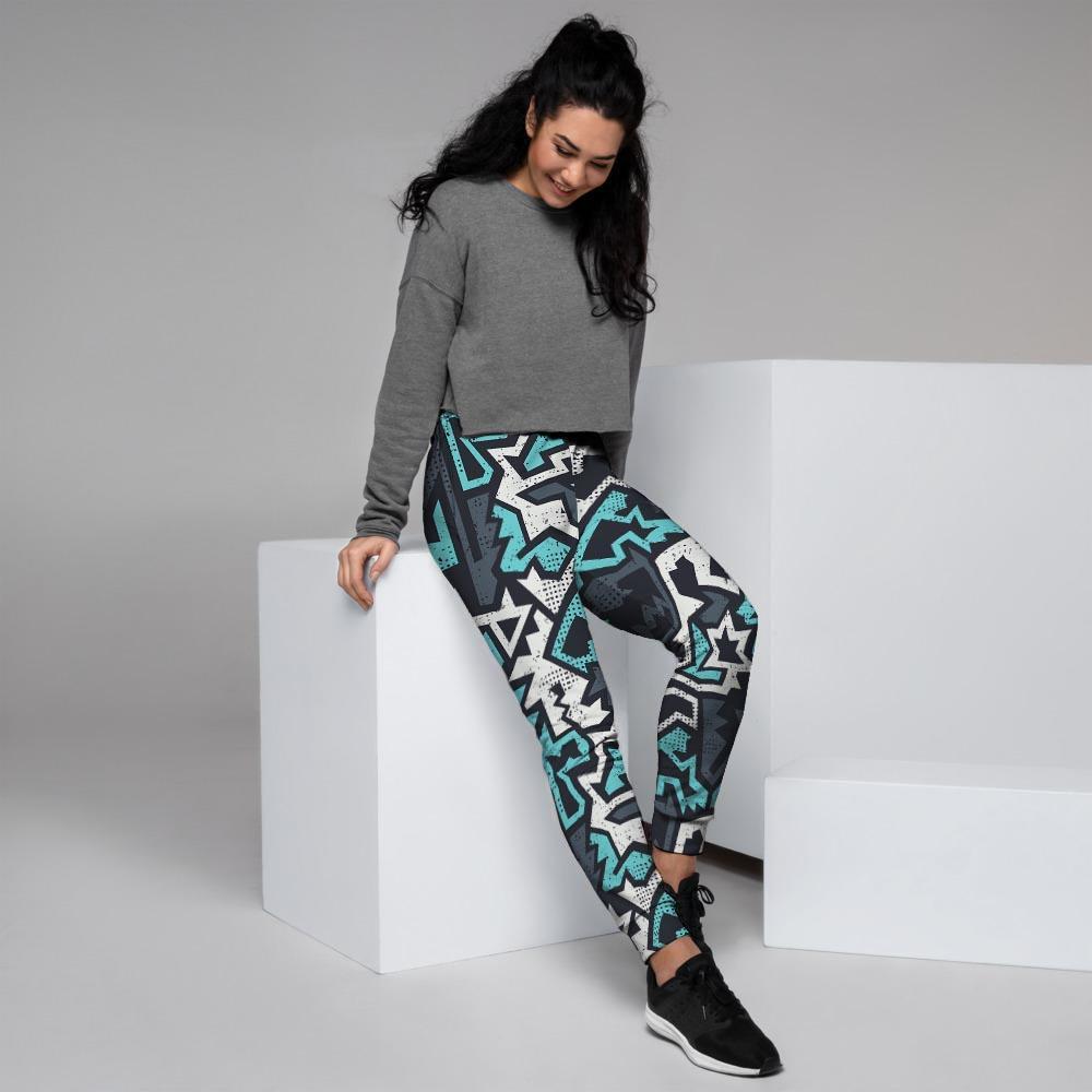 Graffiti Geometric Print Women's Joggers-grizzshop