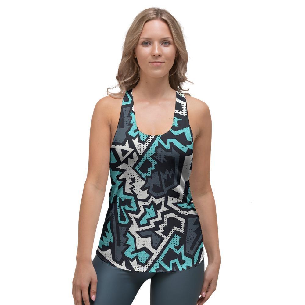 Graffiti Geometric Print Women's Racerback Tank Top-grizzshop