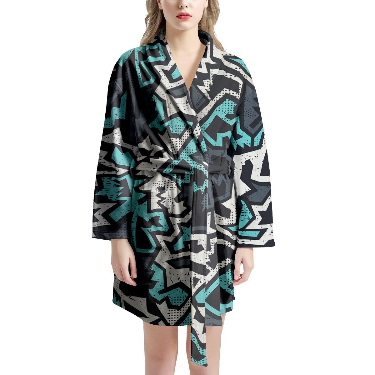 Graffiti Geometric Print Women's Robe-grizzshop