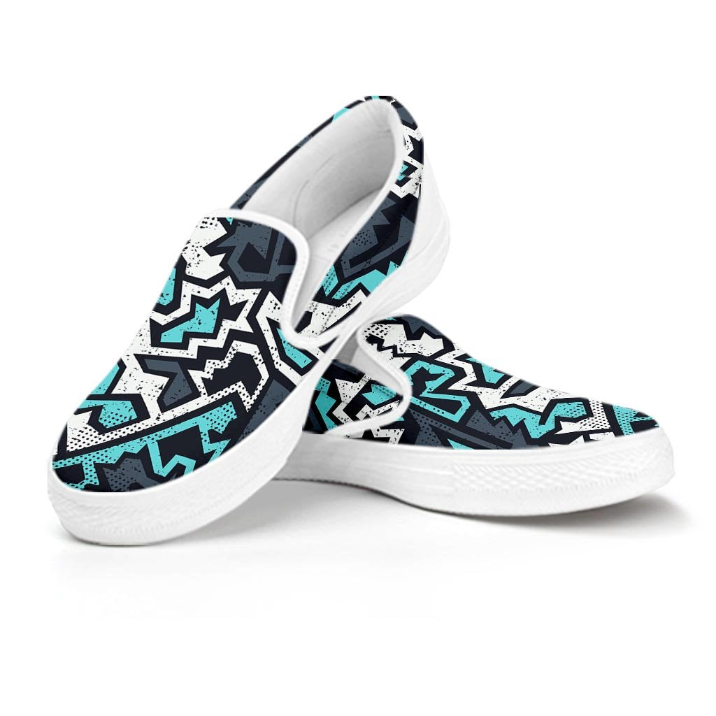 Graffiti Geometric Print Women's Slip On Sneakers-grizzshop